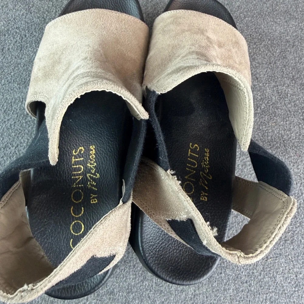 Coconuts by Matisse Ada‎ Suede Platform Wedge Sandals Womens 8M Black Lug Sole